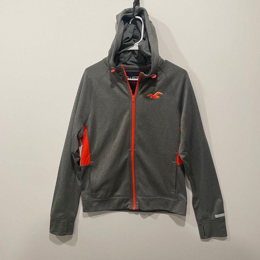 Hollister California Men's Gray Orange Zip Up Hoodie Athletic Jacket‎ Medium